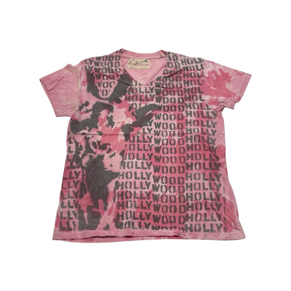 Vintage 2000s Pink Tie Dye Hollywood V Neck T-Shirt Women’s Size Medium Giraffe